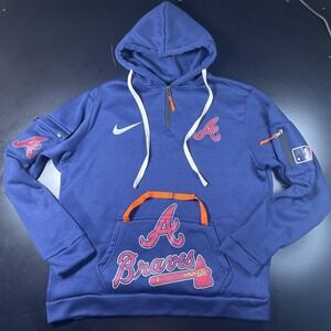 Rare Nike Atlanta Braves MLB Men's 1/4 Zip Hoodie w Sleeve Zip/Snap Pockets Sz L